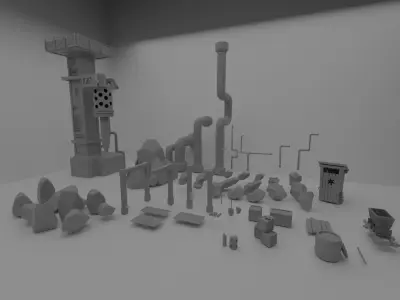 Steampunk Assets Low-poly 3D model
