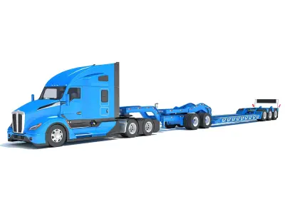 Semi Truck with Platform Trailer 3D model purchase