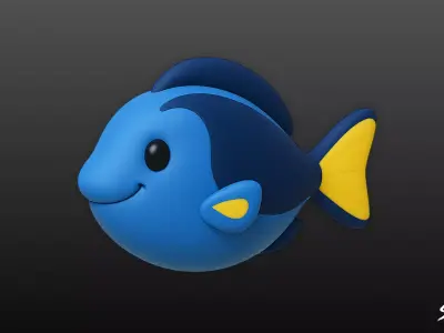 Cartoon Plush Blue Tang Low-poly 3D model
