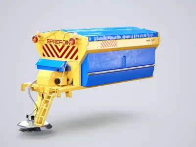Yellow Road Salt Spreader Model - Winter Snow Removal Equipment  Low-poly 3D model