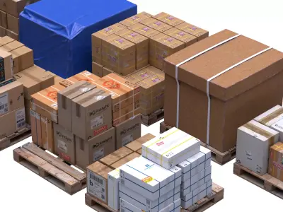 Warehouse Shelf with Pallets and Boxes Low-poly 3D model