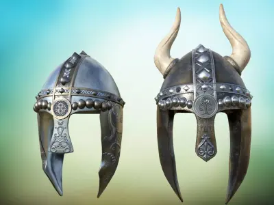 Stylized metal helmet of a knight PBR game ready Low-poly 3D model