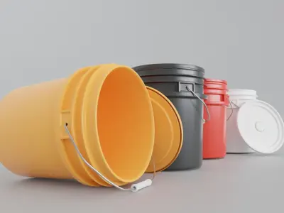 4 in 1 Detailed Plastic Bucket with Lid 5 gallon Low-poly 3D model