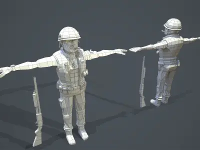 Low Poly Solider - Skinned and Rigged Low-poly 3D model