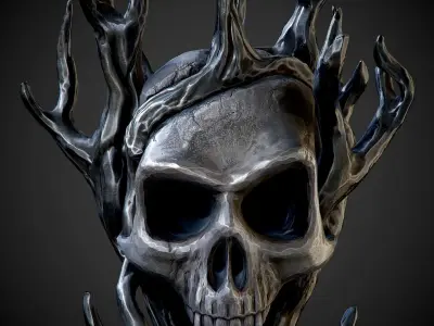 Hellish staff with a skull Low-poly 3D model