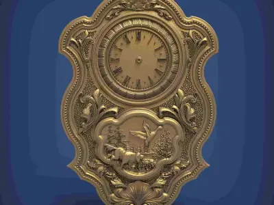 Carved clock for 3D printing and CNC 3D print model 12