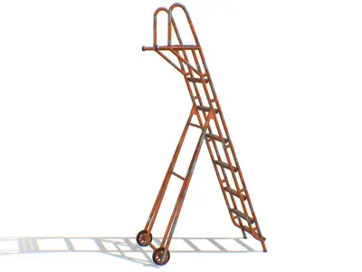 Red Steel Ladder Wheels Aircraft Maintenance Lowpoly 3D Model Low-poly 3D model