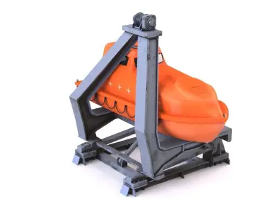 Enclosed Lifeboat with Davit Low-poly 3D model