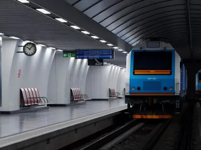 Modern Subway Metro Station and Tunnel Interior Scene 3D model