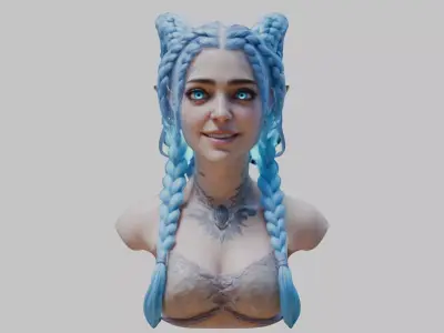 Fantasy Beautiful Teen Girl Character Head Bust Low-poly 3D model