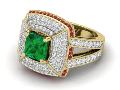 ring 3dm Render details emerald and ruby 3D print model