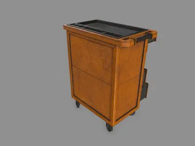 Cupboard wooden cabinet on wheels Low-poly 3D model