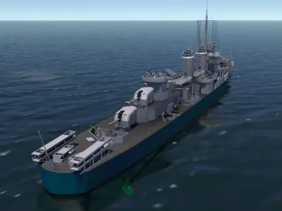 USS Fletcher Destroyer Warship WW2 3D print model