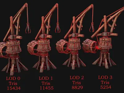 Medieval Crane Steampunk Quarry Low-poly 3D model