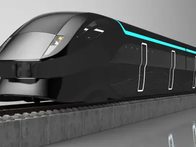 Futuristic Passenger Train on the Rails 3D model