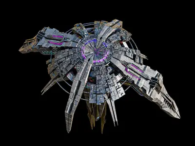 Spaceship Sci-Fi Umbrella Mothership Lowpoly Low-poly 3D model