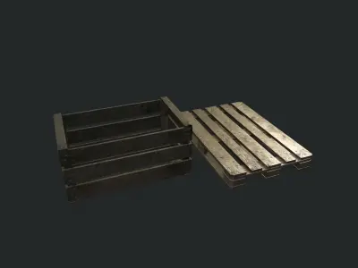 Pallet and Box Low-poly 3D model