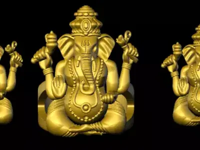 ganesh three golden statues of lord ganesha 3D print model