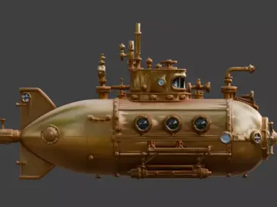 Steampunk Mini Submarine 3D Model Low-poly 3D model