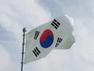 Animated South Korea Flags 3D 3D model