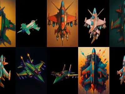 AirCraft bundle 8 pack 100 glb Low-poly 3D model