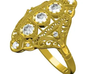 Antique Art Deco Filigree Engagement Ring 2 3D print model