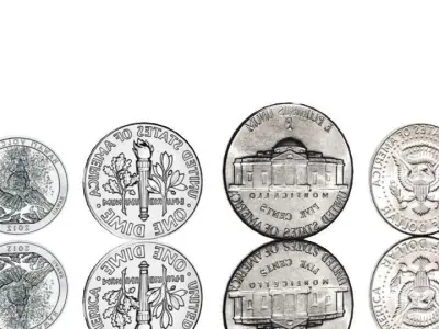 Coins set of silver Low-poly 3D model