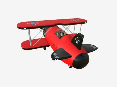 Airplane Cartoon A01 Red - Classic Aircraft Low-poly 3D model