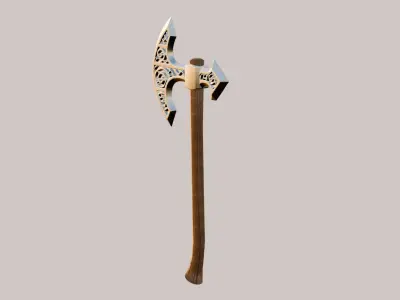 Model of a Viking battle ax with runes Low-poly 3D model