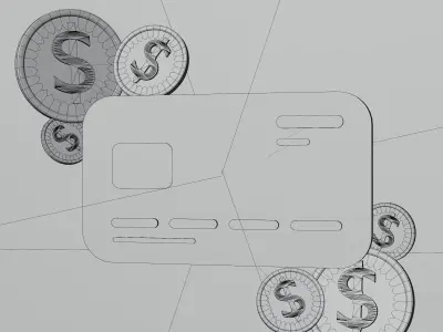 3D Illustration bank card with dollar coin 3D model
