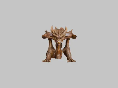 Medieval Dragon wooden Carved Table Low-poly 3D model