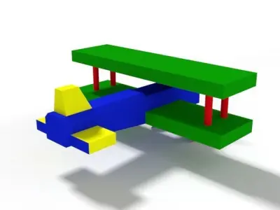 Low Poly Cartoon Biplane Toy Low-poly 3D model