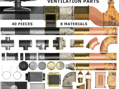 Parts Ventilation System Set 01 Low-poly 3D model