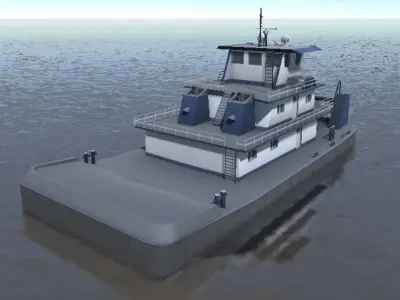 Pusher tug pushing barges 3d model Low-poly 3D model