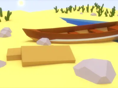 Low-Poly Boat orange Free low-poly 3D model