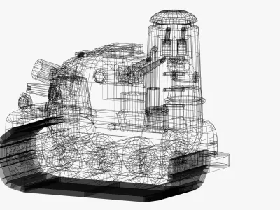 Avant-garde Steampunk Tank - Red Mechanic Low-poly 3D model