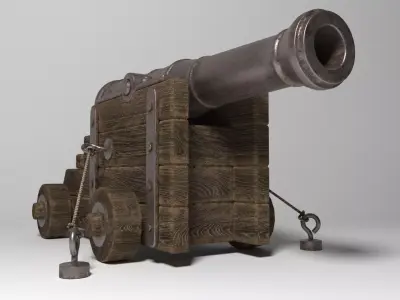 Standing Cannon With Wooden Support Low-poly 3D model