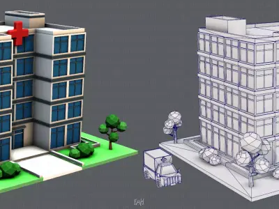 Hospital Building Low-poly 3D model purchase