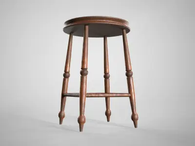 Medieval Wooden Chair - Old Victorian Stool AAA Gameready Low-poly 3D model