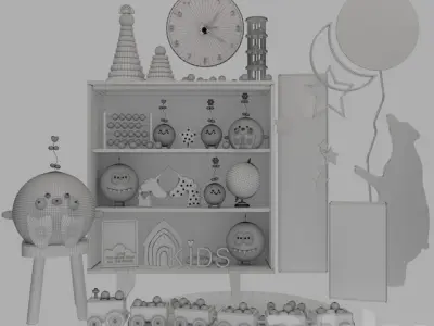 Bookcase with toys Low-poly 3D model