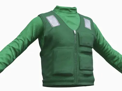 High Visibility Work Vest with Chest Pockets Green Used 3D model