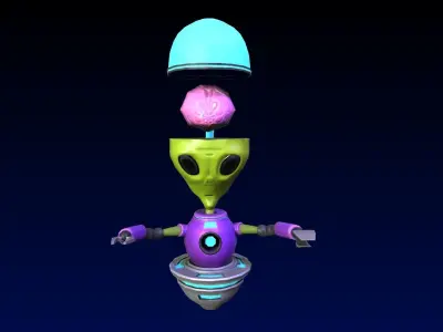 Cartoon Style UFO and Alien Sci-fi Game asset Low-poly 3D model