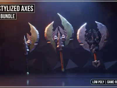 Epic Stylized Axe Bundle  Low Poly PBR Low-poly 3D model