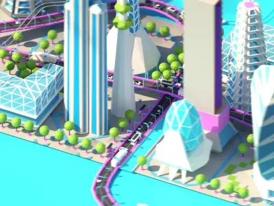 Low Poly City Future Low-poly 3D model