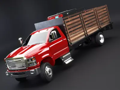 Full Size Truck with Stake Bed and Telescopic Crane 3D model