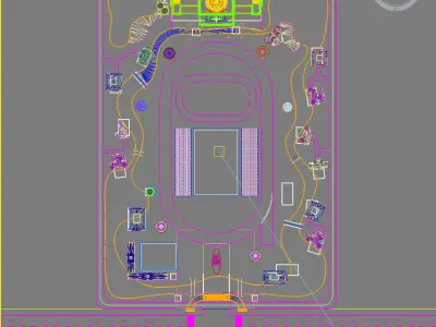 Architecture park with castle in middle 3D model