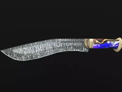 Kukri Knife Damascus Steel Low-poly 3D model