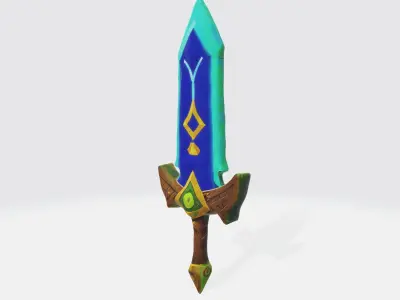 A fantasy sword with a blue and yellow hilt 3D model