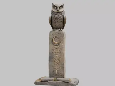 Stone Owl Guardian Statue 3D Model Low-poly 3D model