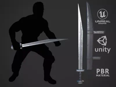 Runic Long Seax Low-poly 3D model